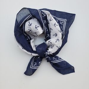 Italy Cotton Nautical Scarf Navy Blue White Sheer Anchor Sailor Sailing Square